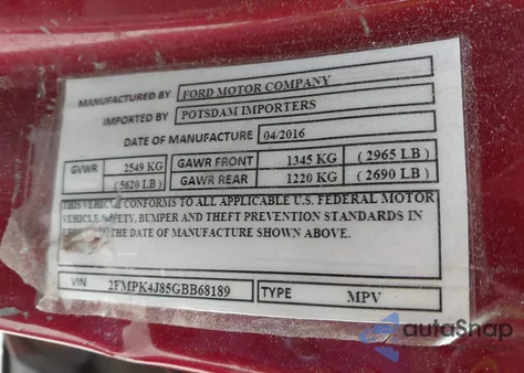 2016 Ford Edge Sel z USA, uszkodzony, nr VIN 2FMPK4J85GBB68189